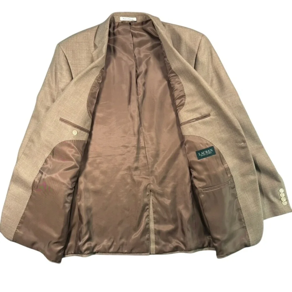 Lauren Ralph Lauren 46L Blazer Tan Linen Blend UltraFlex Sport Coat Jacket